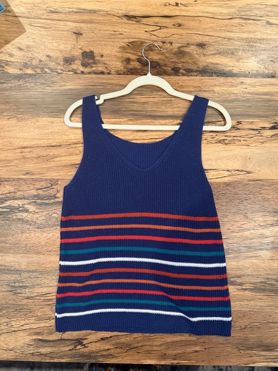 Tops - Navy Knit Tank Top with Multicolor Stripes